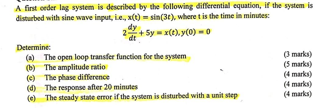 = = = A first order lag system is described by