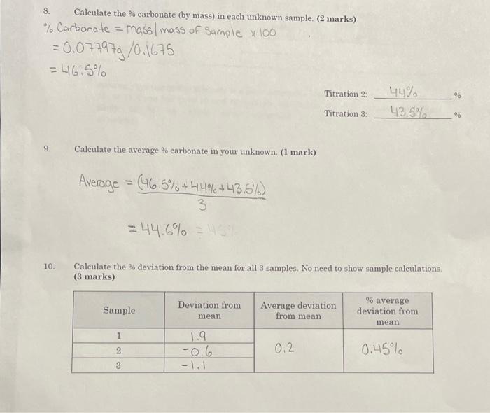 a pure compound. Use your mean % carbonate (from calculation 10 ,