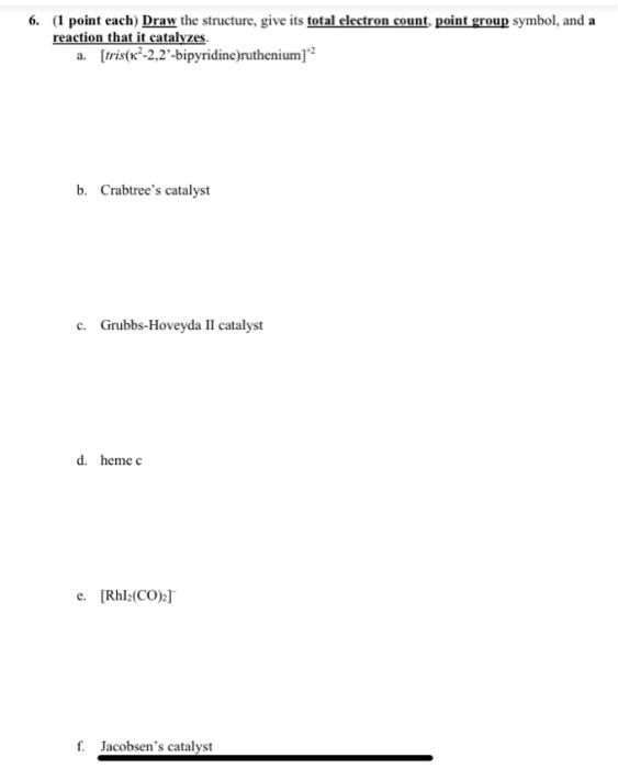 NOTE: For total electron count, use : d-count + 2(# of bonds