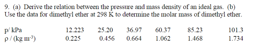  (a) Derive the relation between the pressure and mass density of