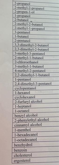  i need help identifying the alchol unknown and identifying each significant