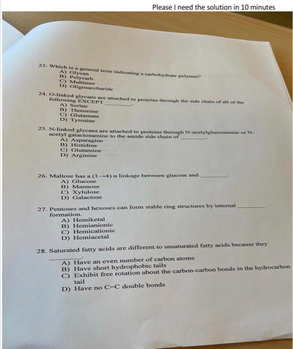  23. Which is a general term indicating a ehrbotyydrate palymer? A)