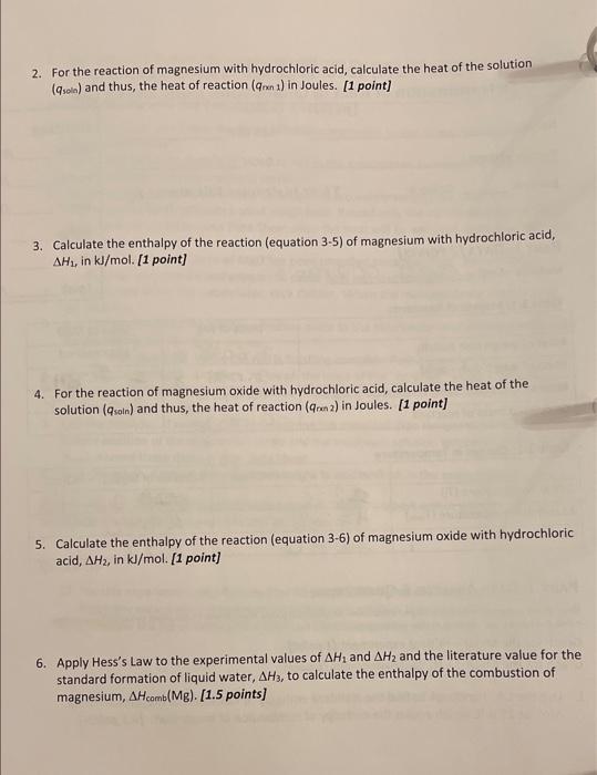 data. Molarity of HCl= Total: PART 2: DATA ANALYSIS \& QUESTIONS Note: