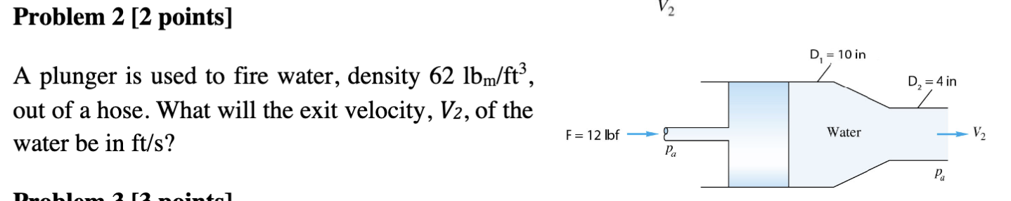  Problem 2[2 points] A plunger is used to fire water, density