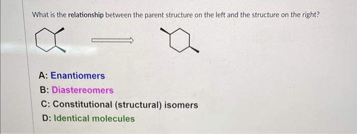 A: Enantiomers B: Diastereomers C: Constitutional (structural) isomers D: Identical molecules What