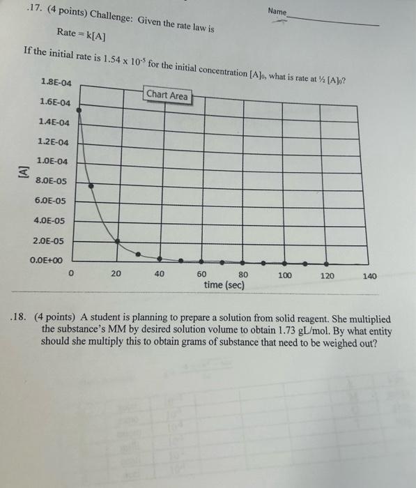 Rate=k[A] If the initial rate is 1.54105 for the initial concentration