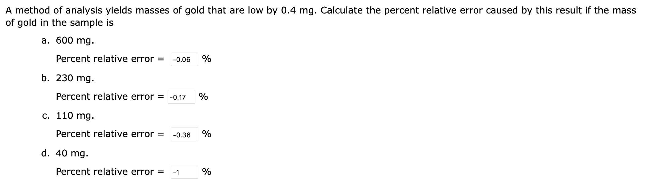 PLEASE TRY TO ANSWER CORRECTLY A method of analysis yields masses of