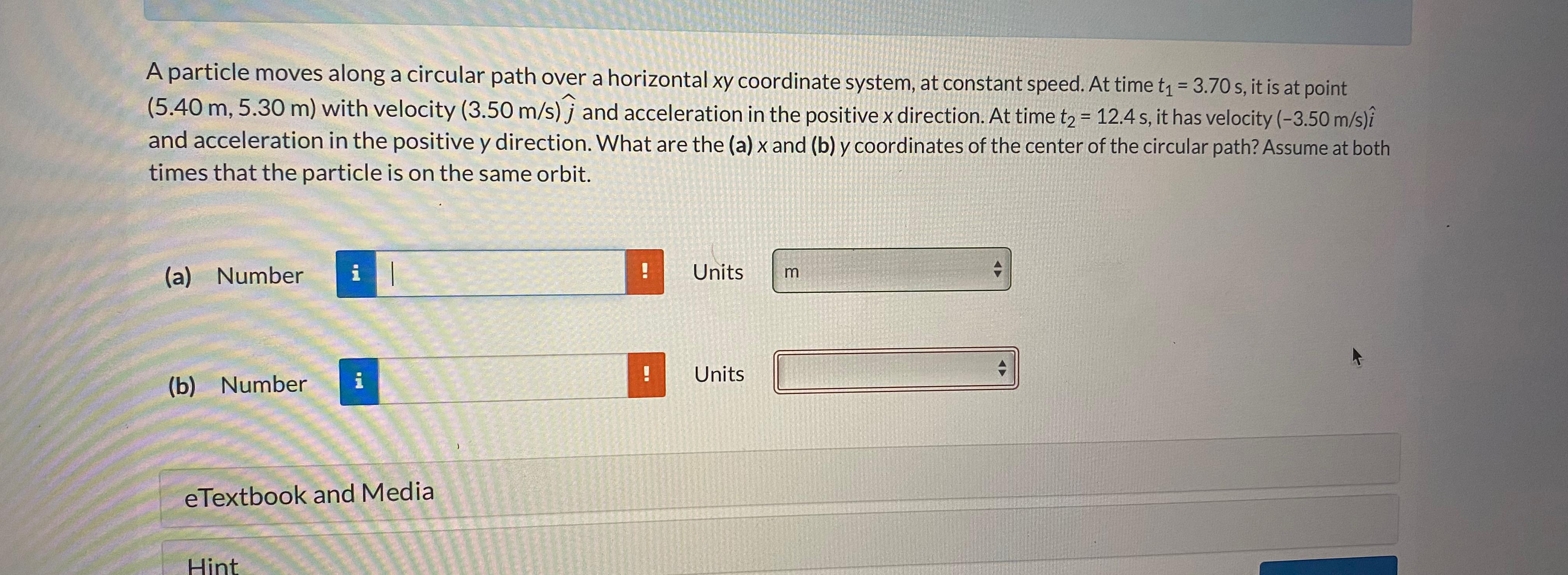  A particle moves along a circular path over a horizontal xy