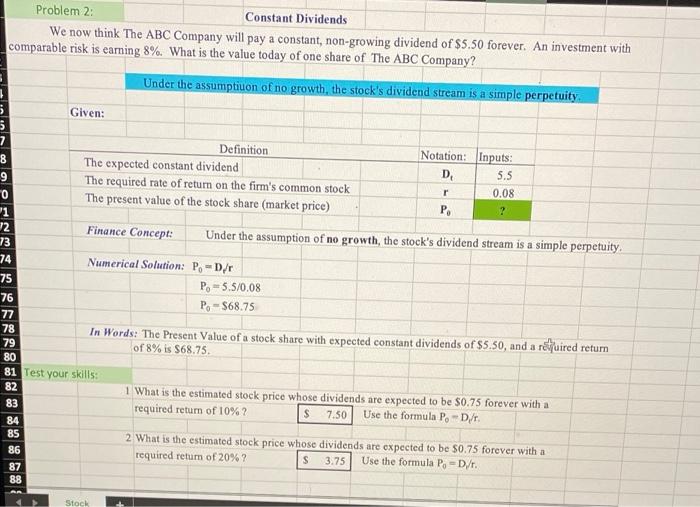 of a share of common stock with the Dividend Discount Model Problem