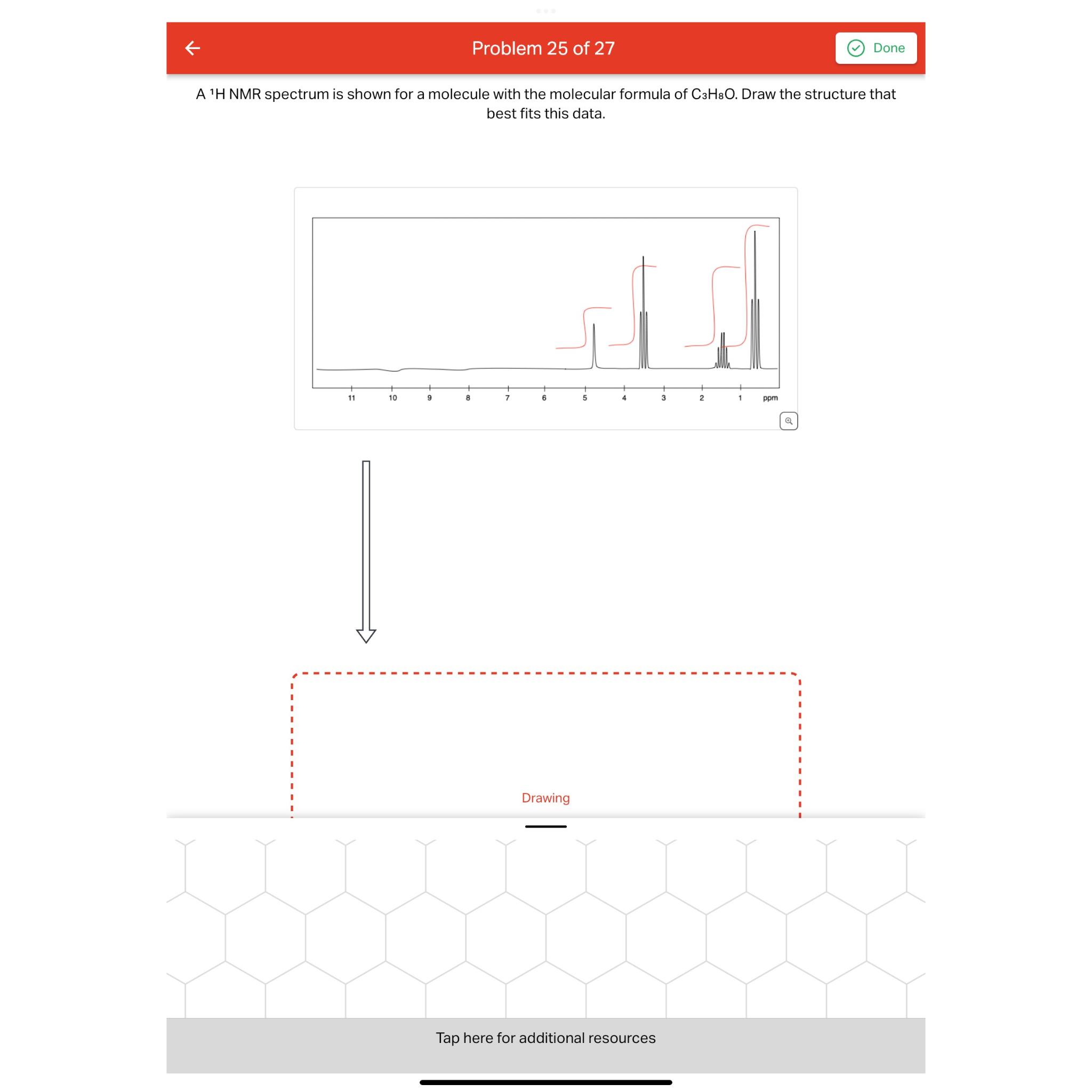  Problem 25 of 27 A ?1H NMR spectrum is shown for
