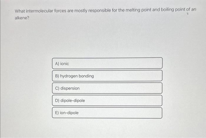 skeletal (line-bond) structure shown here. Stereochemistry is ignored. What intermolecular forces are