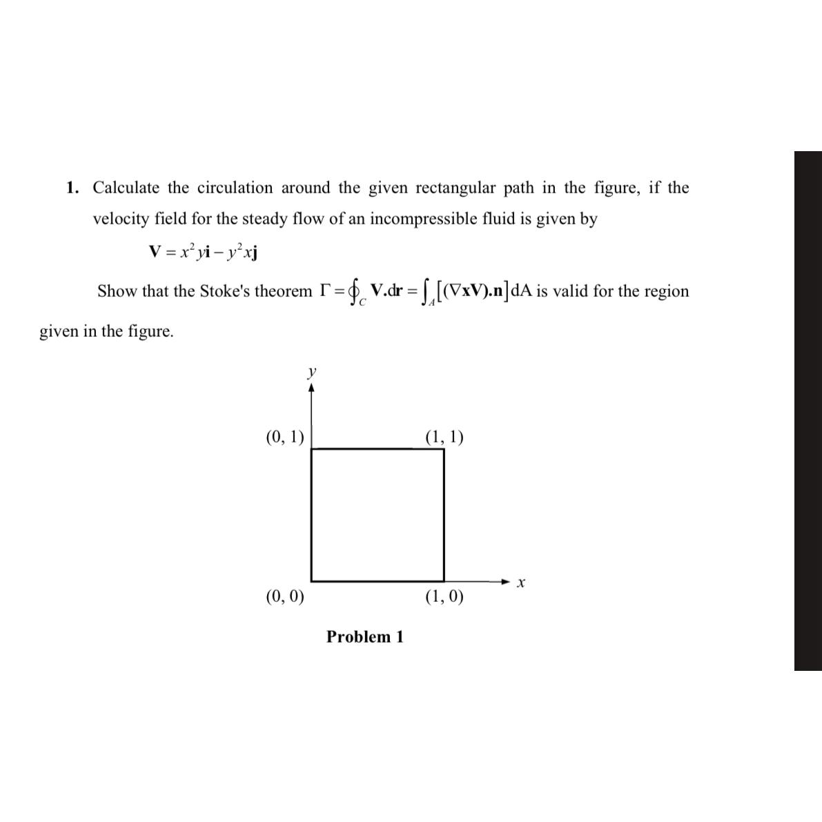  Calculate the circulation around the given rectangular path in the figure,