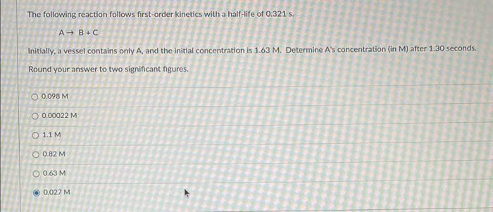 Determine A's Concentration in (M) in two significant figures The following reaction