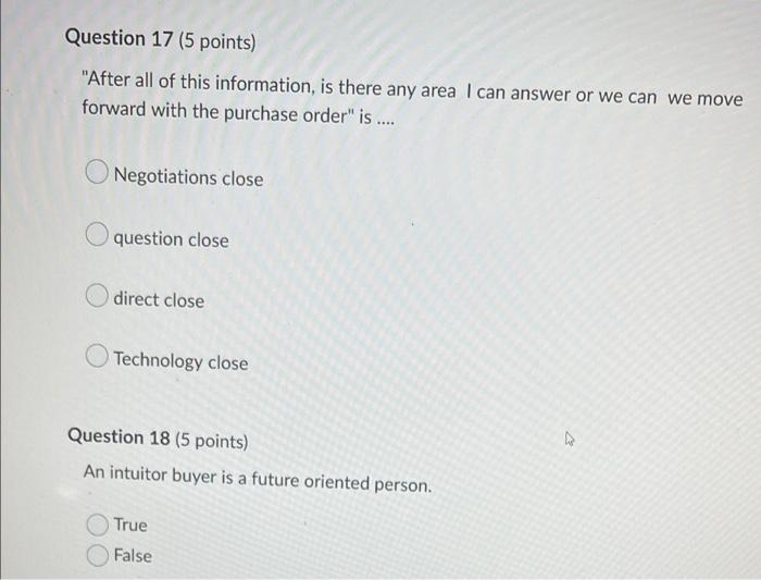 this absolute refusal. True False Question 12 (5 points) We usually refer