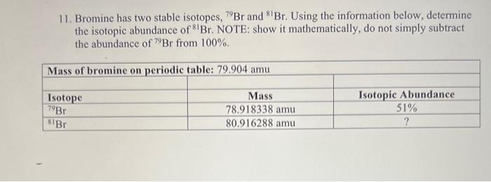  11. Bromine has two stable isotopes, 79Br and 81Br. Using the