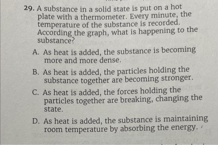  29. A substance in a solid state is put on a