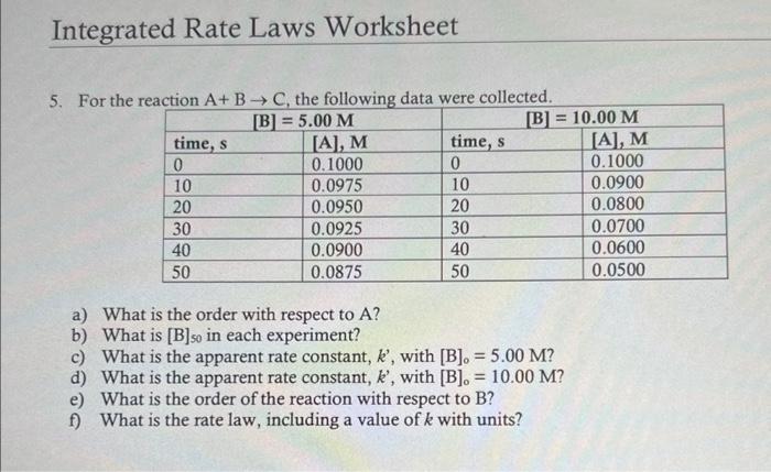 Can someone help me solve this problem? Integrated Rate Laws Worksheet 5.