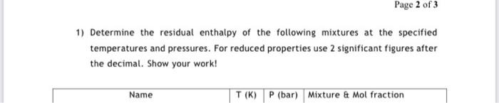 0.42) - oxygen Page 2 of 3 1) Determine the residual enthalpy
