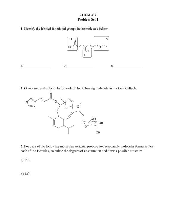 Question 3 please :) (need tonight) CHEM 372 Problem Set 1 1.