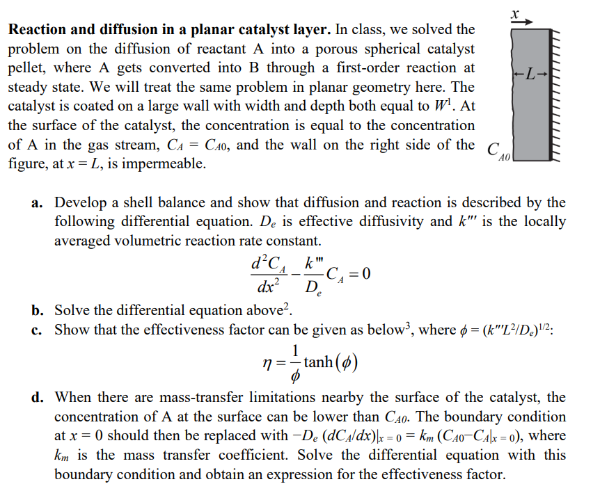 Reaction and diffusion in a planar catalyst layer. In class, we