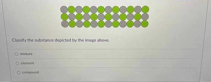  Classify the substance depicted by the image above. mixture element compound