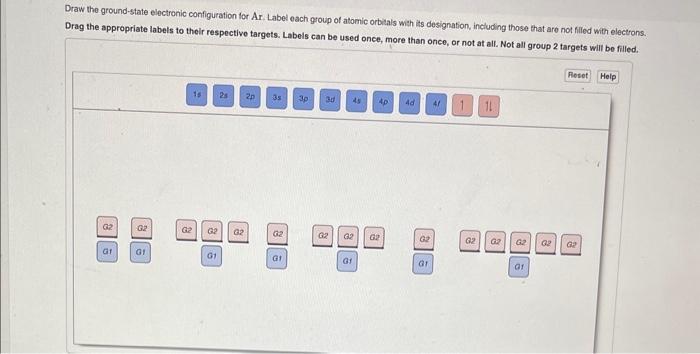  Draw the ground-state electronic configuration for Ar. Label each group of