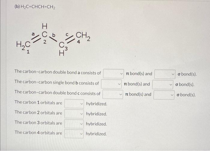 or bond, and provide the hybridization for each non-hydrogen atom. (a) CH2O