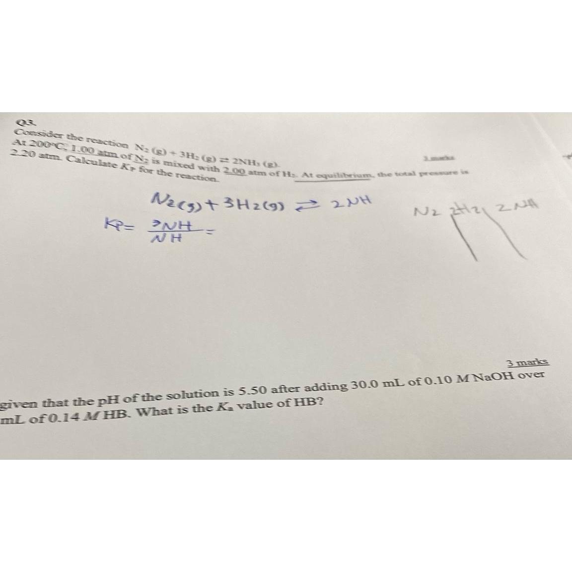  ax. Comsider the resction N2(B)+3H2(B)=2NH(B)220 atmen Calleulate kp fore the reaction.
