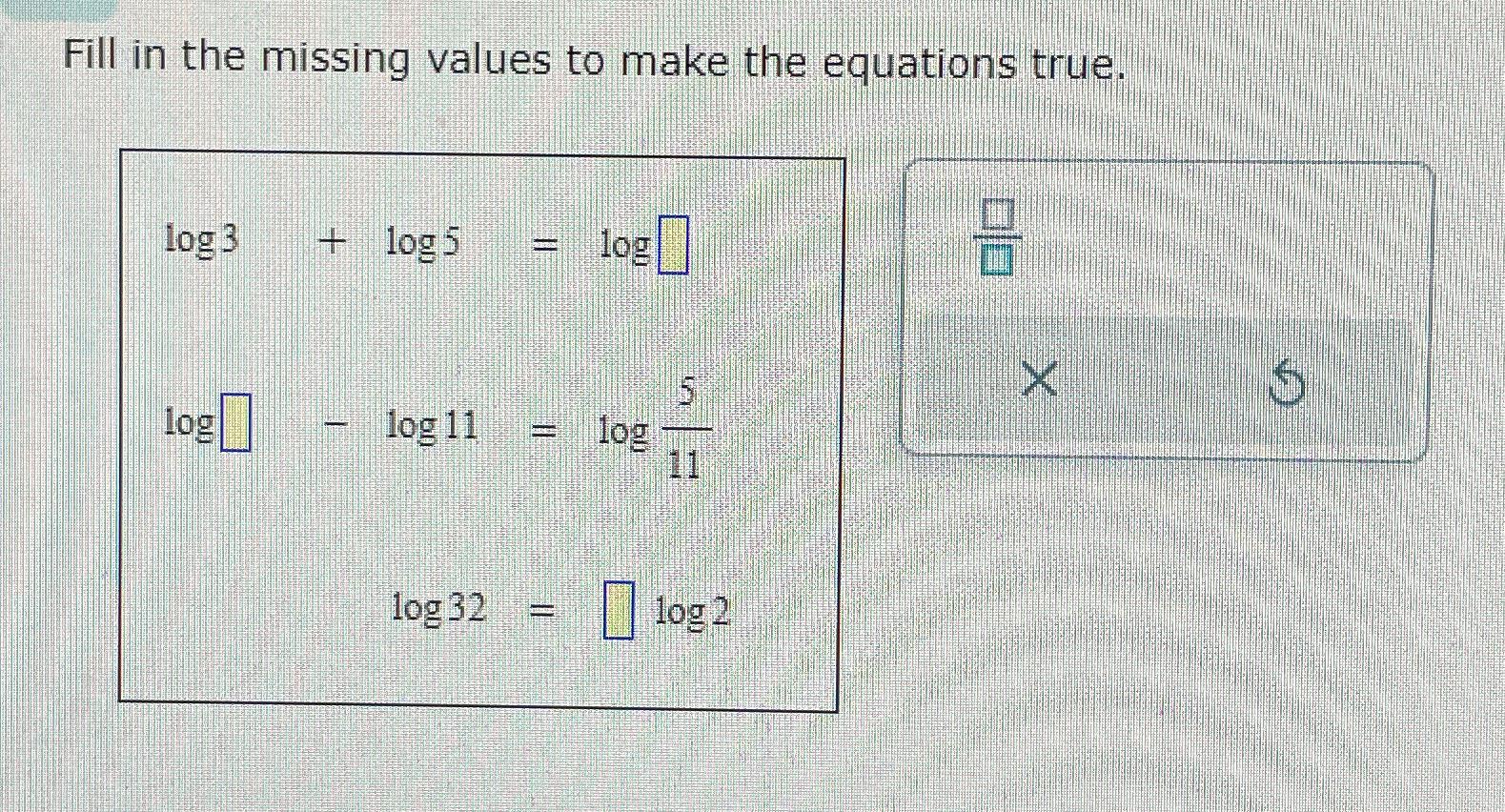  Fill in the missing values to make the equations true. )