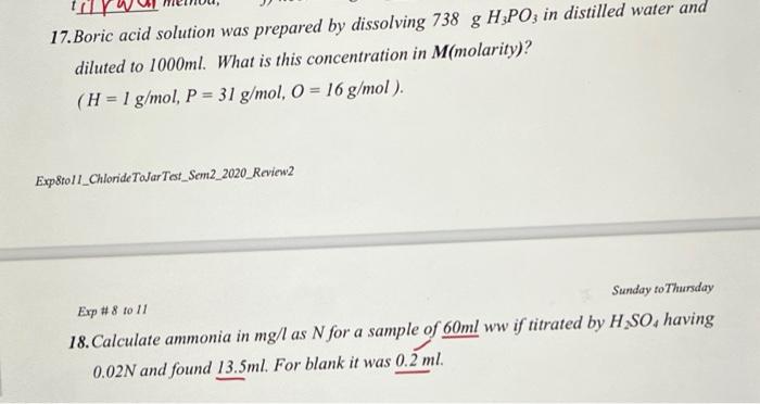 pleae quick and show the steps 17. Boric acid solution was prepared