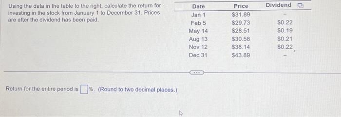  Using the data in the table to the right, calculate the