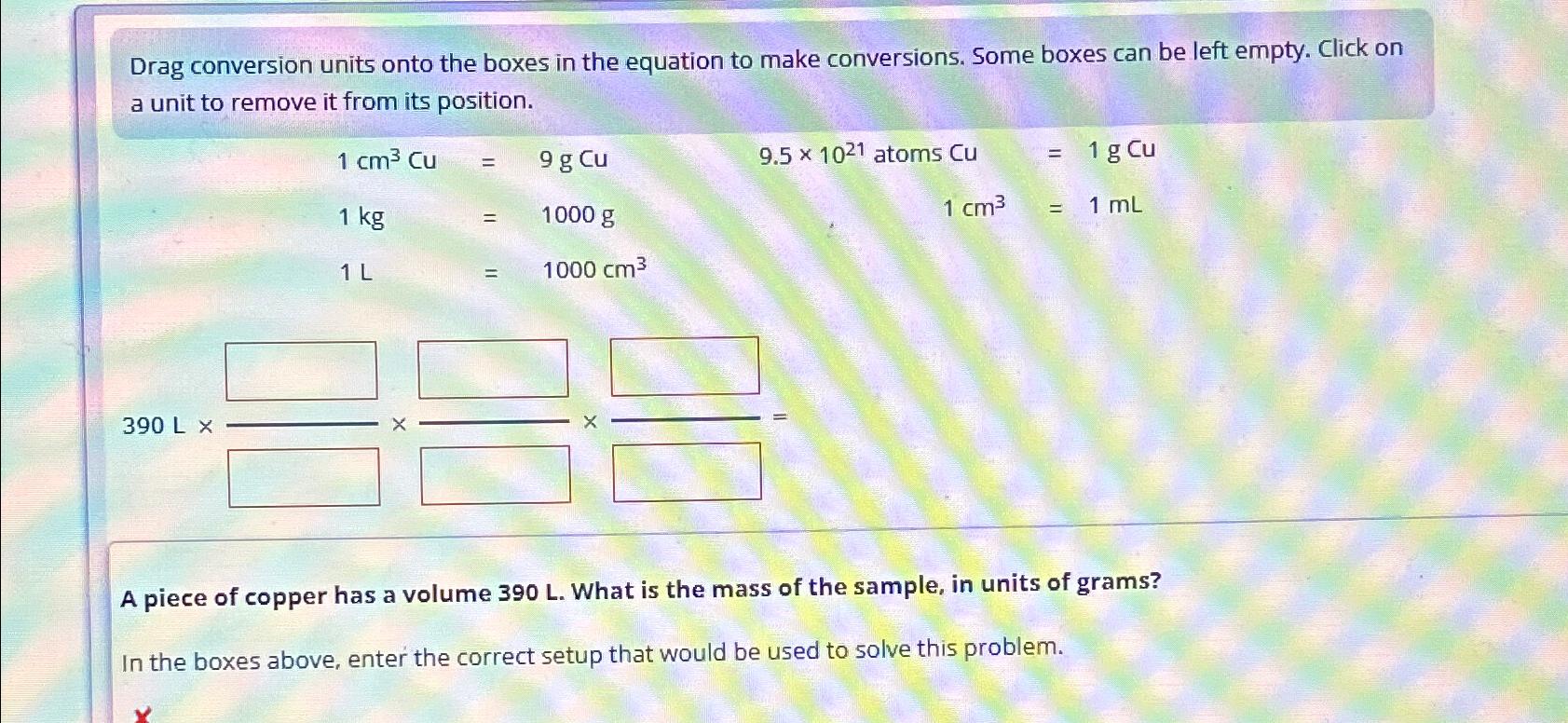  Drag conversion units onto the boxes in the equation to make