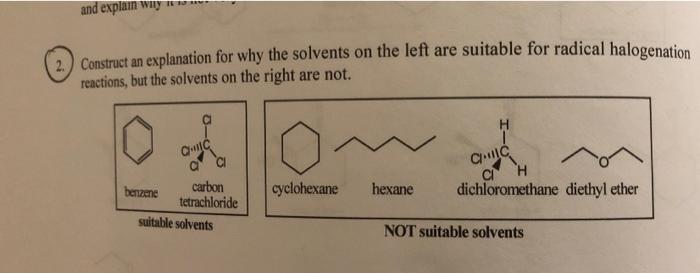  Construct an explanation for why the solvents on the left are
