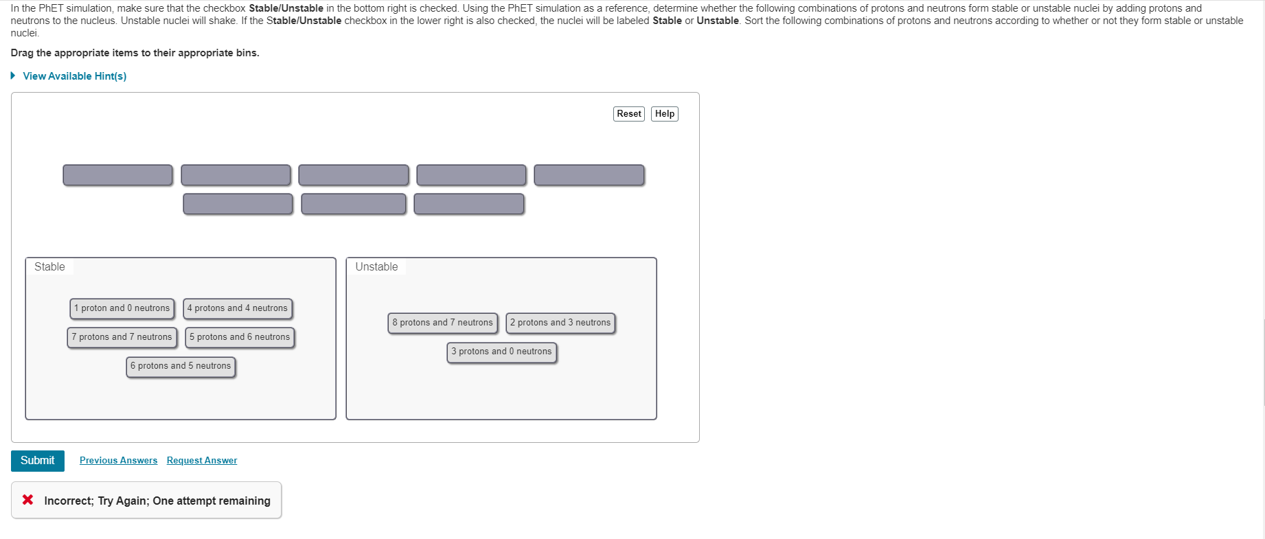  In the PhET simulation, make sure that the checkbox Stable/Unstable in