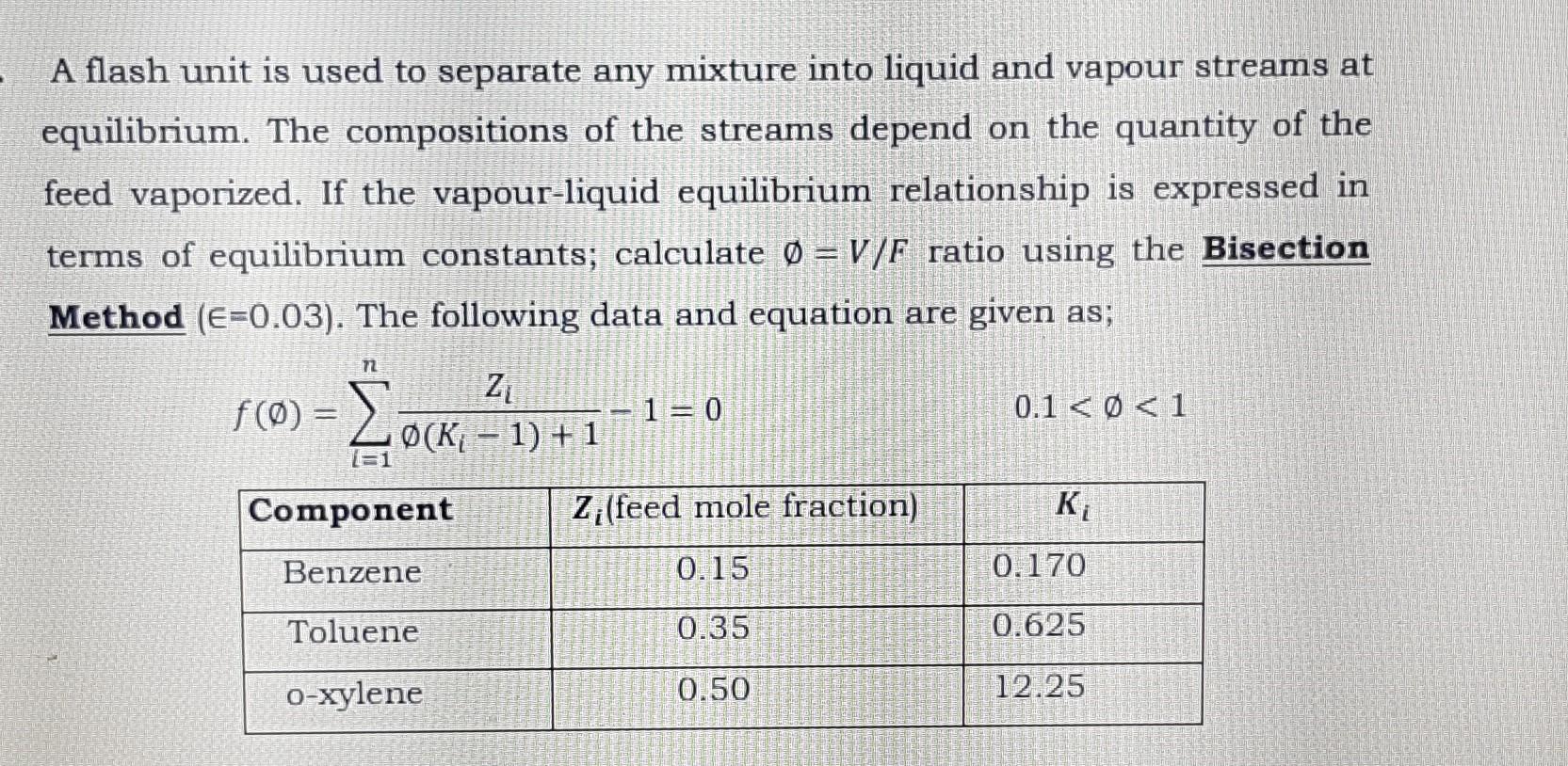 Please usr only bisection method A flash unit is used to
