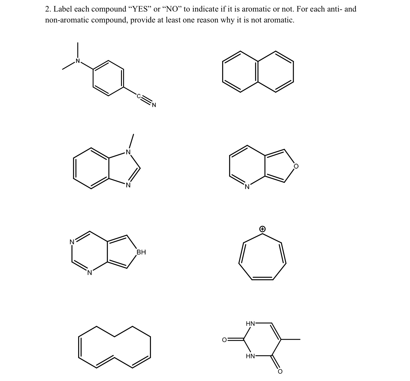 Label each compound "YES" or "NO" to indicate if it is