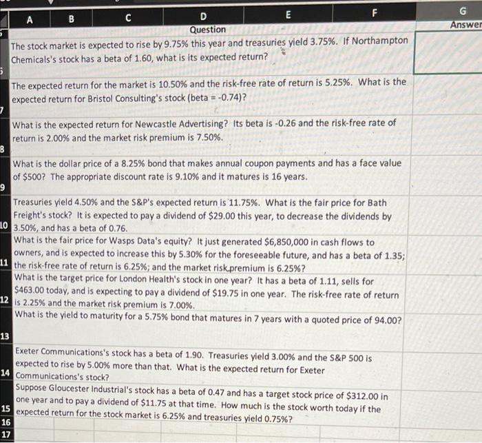 Help needed G G Answer D E F Question The stock market