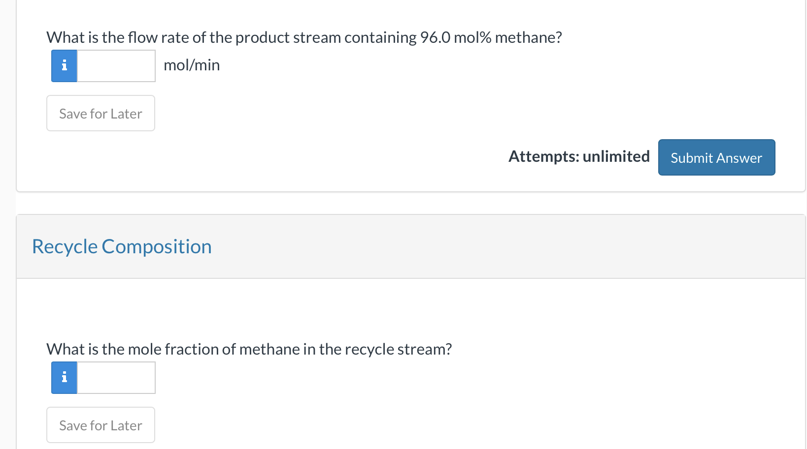 ethane and the remainder methane into a product that contains 96.0 mole