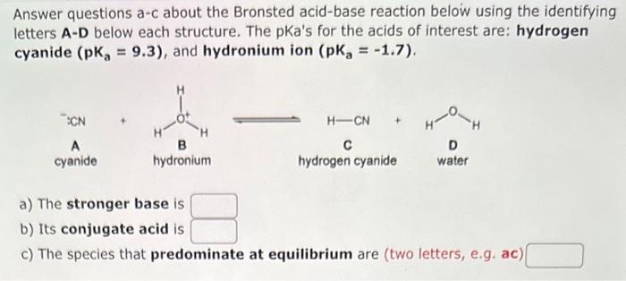 identifying letters A-D below each structure. A table of pKa values for