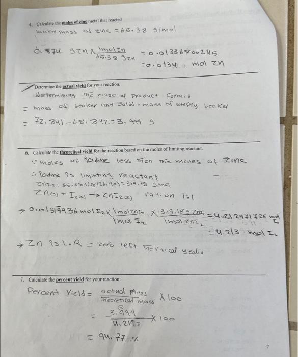 reaction. 2. Which of the two reactants the limiting reactant. Explain your