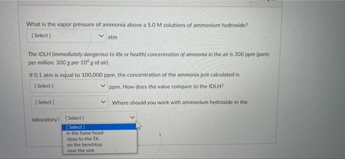 or health) concentration of ammonia in the air is 300 ppm (parts
