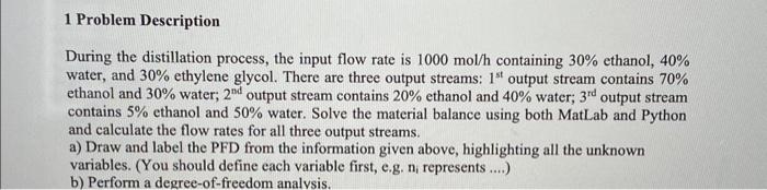  During the distillation process, the input flow rate is 1000 mol/h