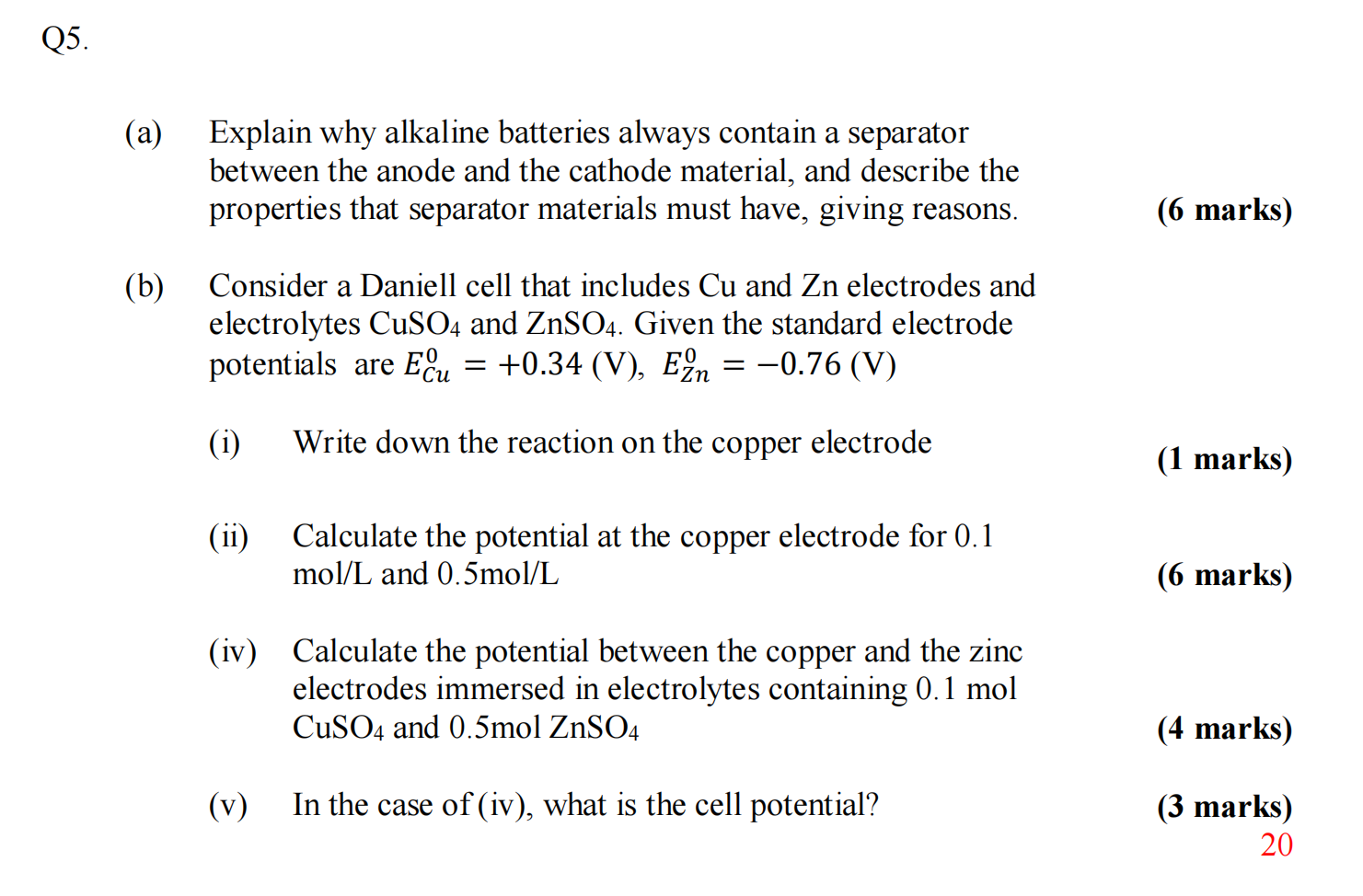  (a) Explain why alkaline batteries always contain a separator between the