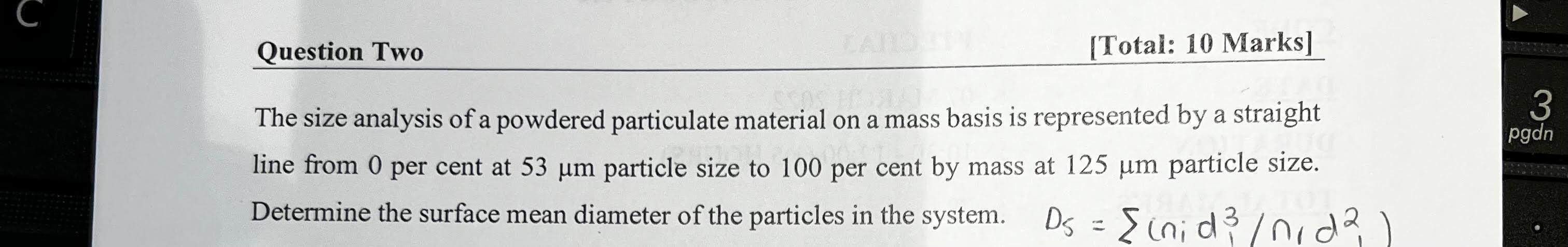  Question Two [Total: 10 Marks] 3 pgdn The size analysis of