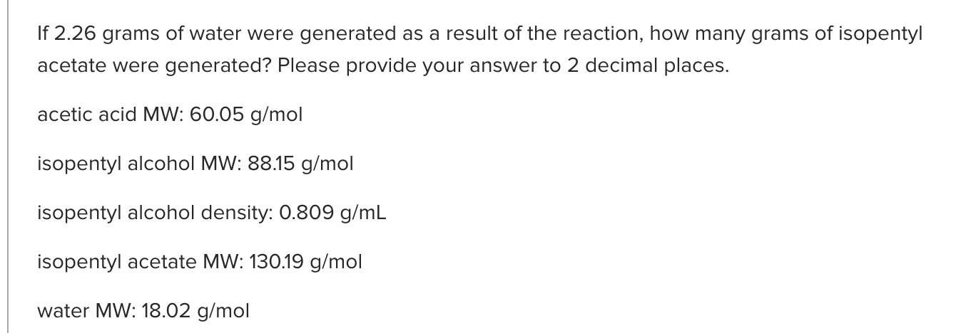  Solve for isopentyl acetate 
