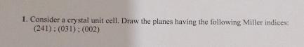  Consider a crystal unit cell. Draw the planes having the following