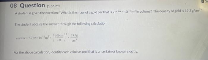  Question 8 part 1 part 2 part 3 A student is