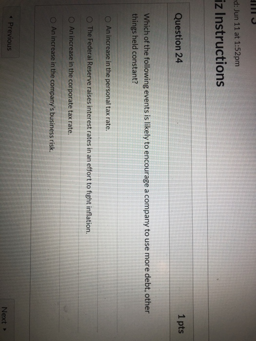  ed: Jun 11 at 1:52pm iz Instructions Question 24 1 pts