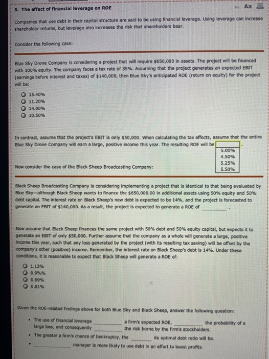  2nd option ROE is a % First bullet point options are