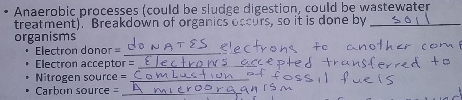 What are the specific substances that would be an electron donor, acceptor,